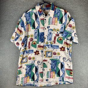 Gabicci Short Sleeve Button Shirt Large Abstract All Over Print Retro Geometric